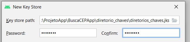 #PraCegoVer: na figura, temos um print da opção “New Key Store”, em que temos alguns campos preenchidos, como “Key store path”, “Password” e “Confirm”.