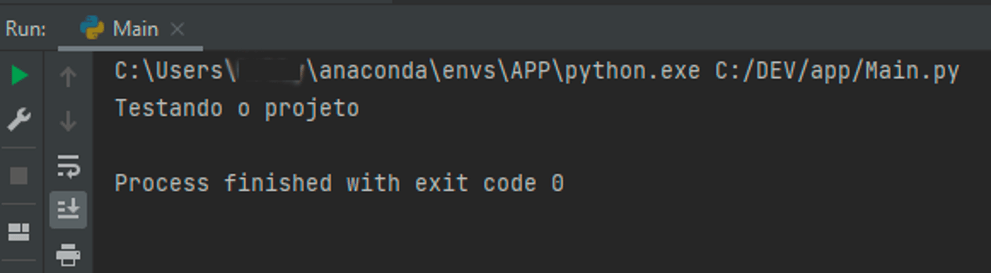 #PraCegoVer. A imagem mostra um recorte da tela de configuração do PyCharm. Em evidência está o console IDE PyCharm com a mensagem que foi adicionada ao código.